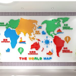 [2.7m*1.55m]Mica Dán Tường – Bản đồ Thế Giới  Nhiều Màu